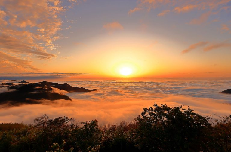 Sunset of Eryanping Trail Observation Deck, in Alishan National Forest Recreation Area, situated in Alishan Township, Chiayi , TAIWAN